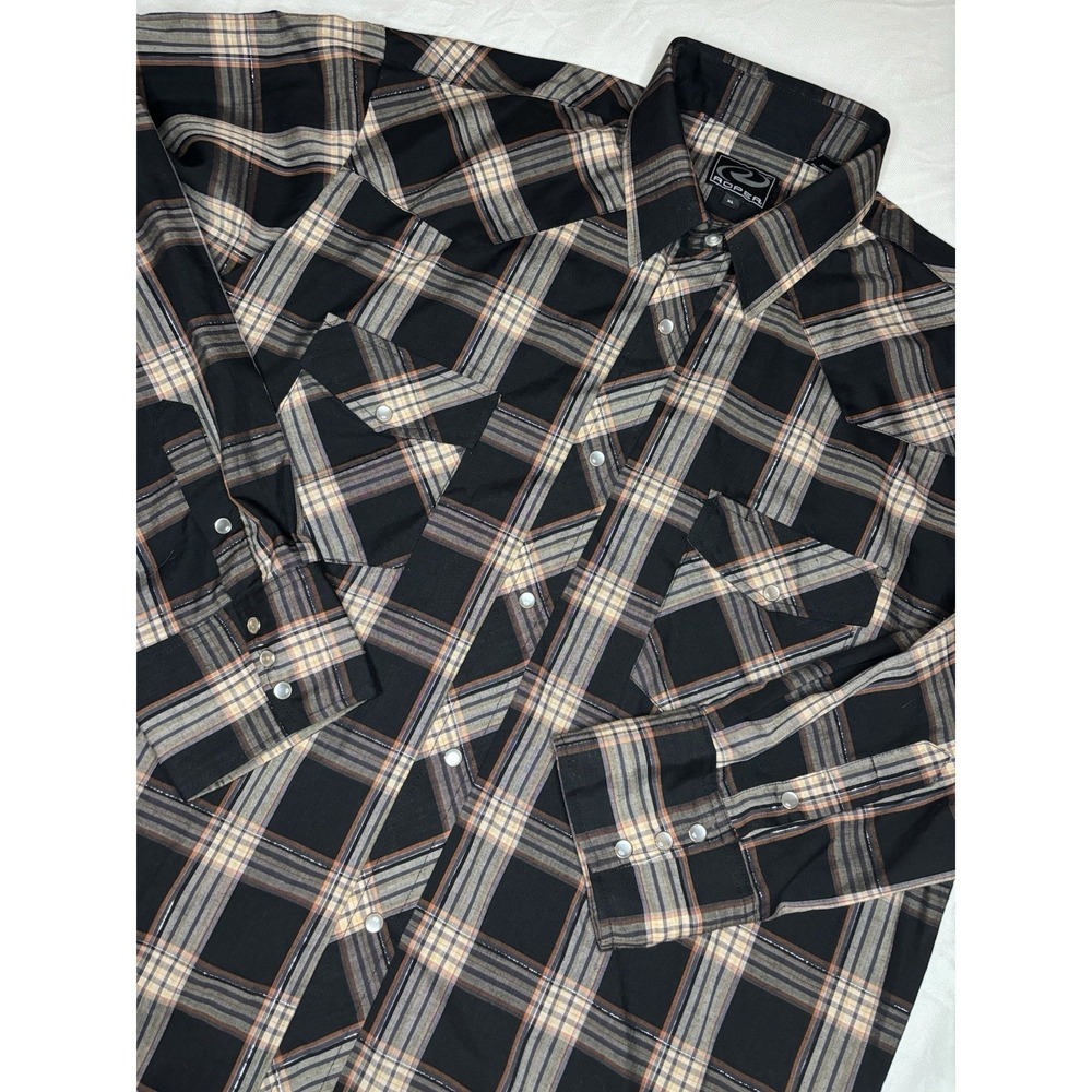 Roper Western Shirt Men's XL Black & White Plaid Pearl Snap Metallic Cowboy